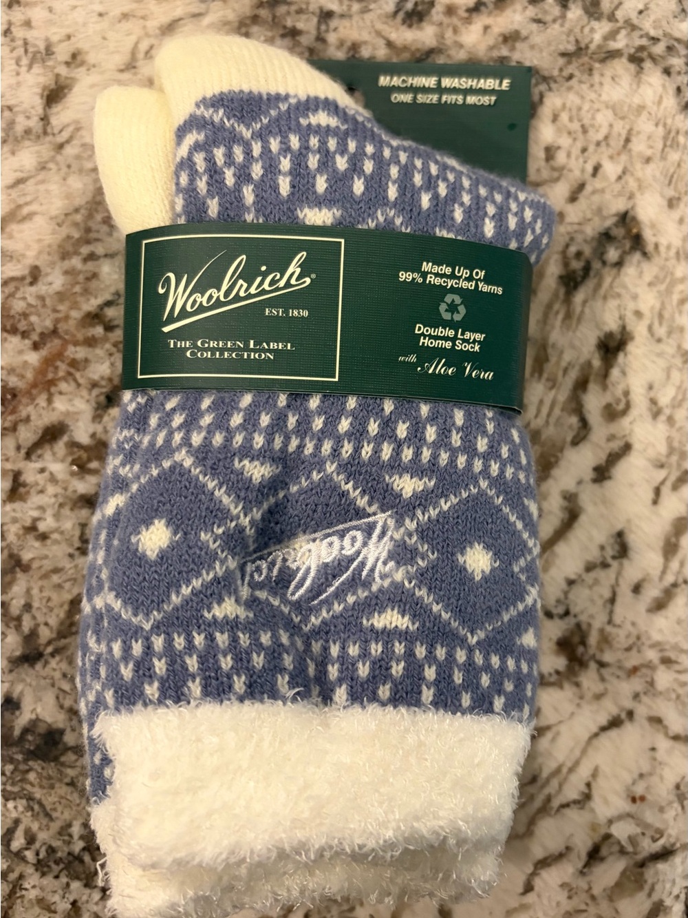 Woolrich Blue and White Fair Isle Cozy Home Socks